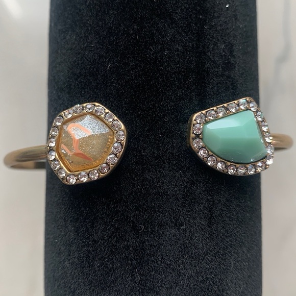 None Jewelry - 1968 Gold Tone Bangle with Green and Peach Stones